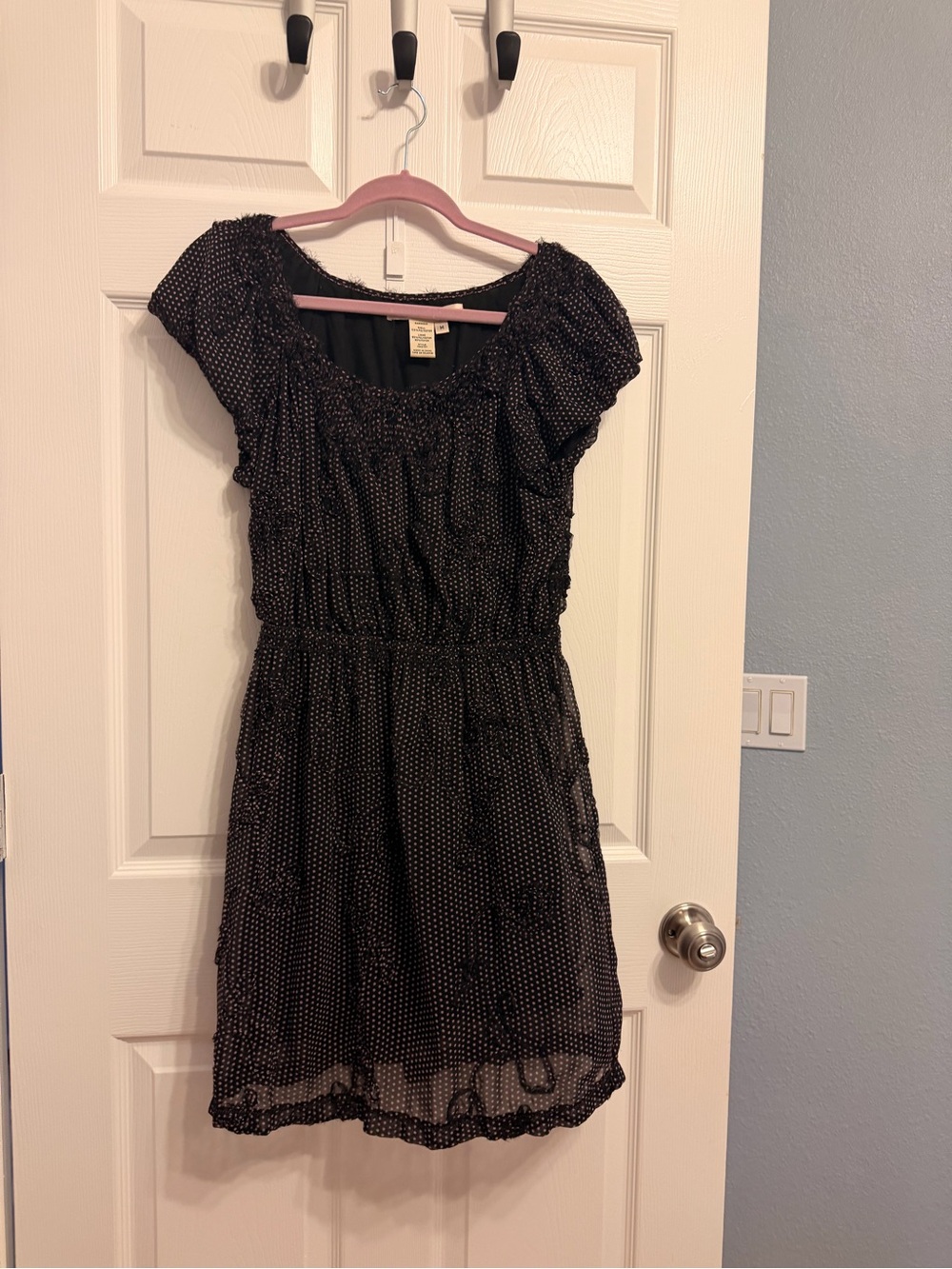 Studio M Black Dotted Ruffle Mini Dress - Picture 2 of 2